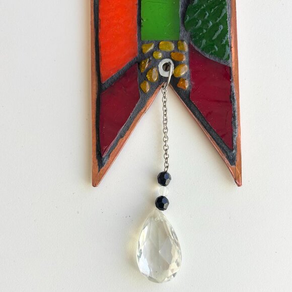 Stained glass sun catcher hanging w/crystal Handmade in USA - Great gift idea - Picture 6 of 6